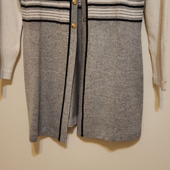 - ST.JOHN Cream, gray and black  cardigan gold buttons - Picture 3 of 14